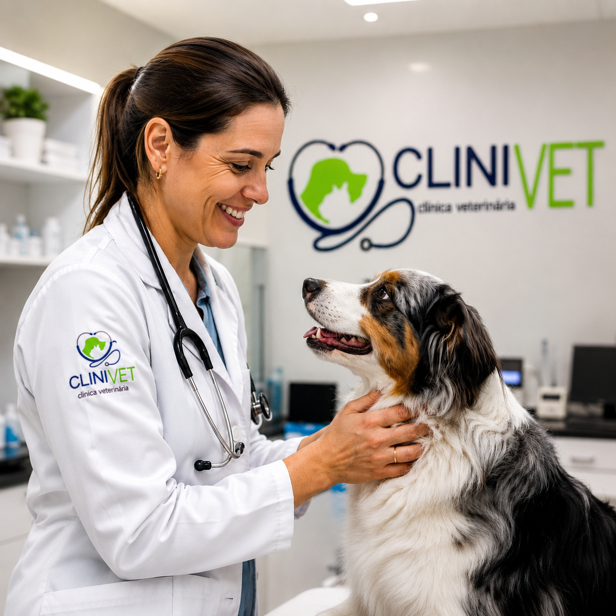 Veterinária da Clinivet Contagem atendendo cachorro em consultório